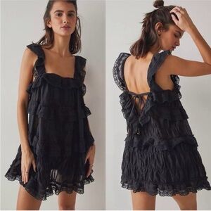 Free People Black Ruffle Jumpsuit